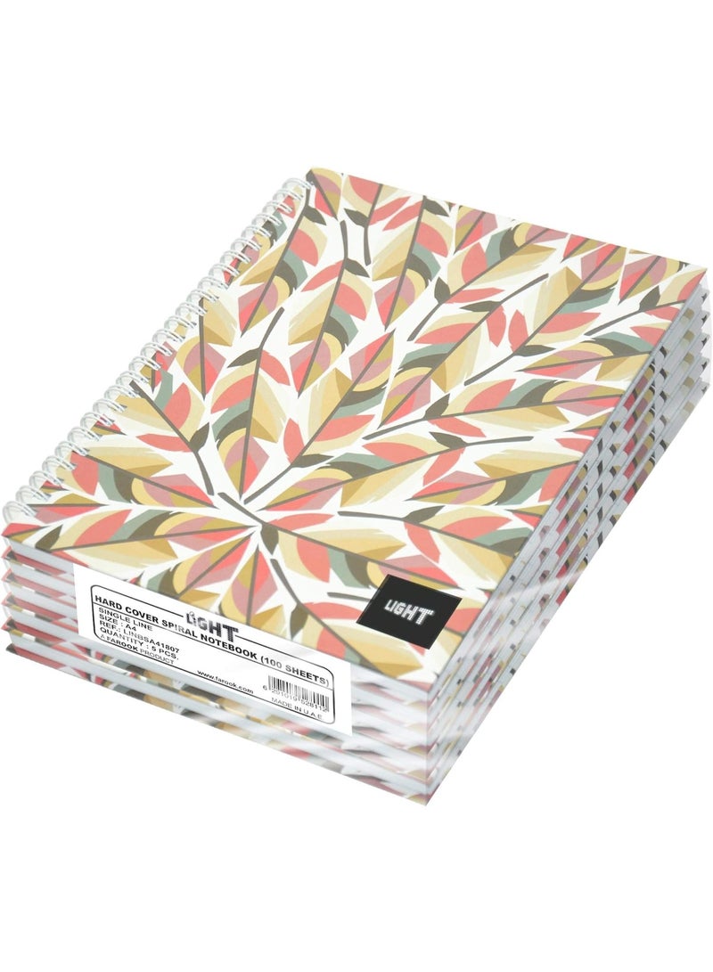 FIS Light Spiral Hard Cover Notebook Single Line (Pack of 5 Pcs X 100 Sheets) A4 Size - LINBSA41807 - Image 1